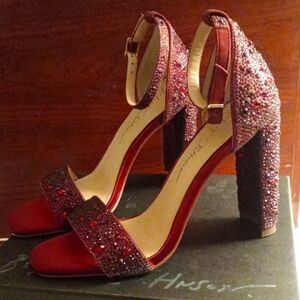 Betsey Johnson Red Glitter & Jeweled Block Heel Sandals